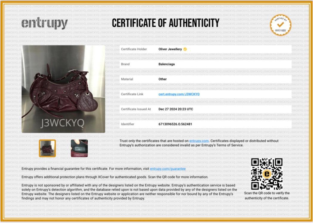 Balenciaga Burgundy Calfskin Crocodile Embossed Le Cagole XS Shoulder Bag