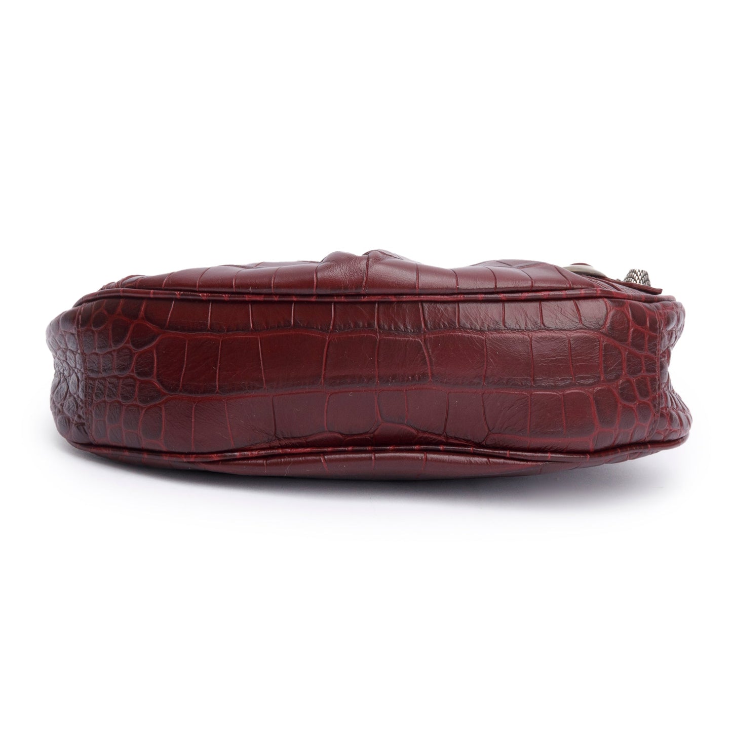 Balenciaga Burgundy Calfskin Crocodile Embossed Le Cagole XS Shoulder Bag