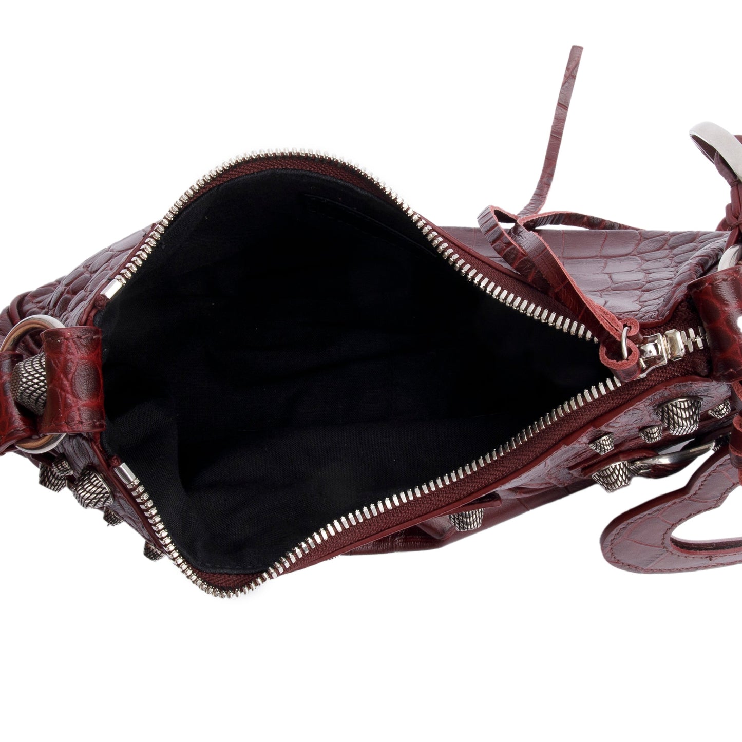 Balenciaga Burgundy Calfskin Crocodile Embossed Le Cagole XS Shoulder Bag