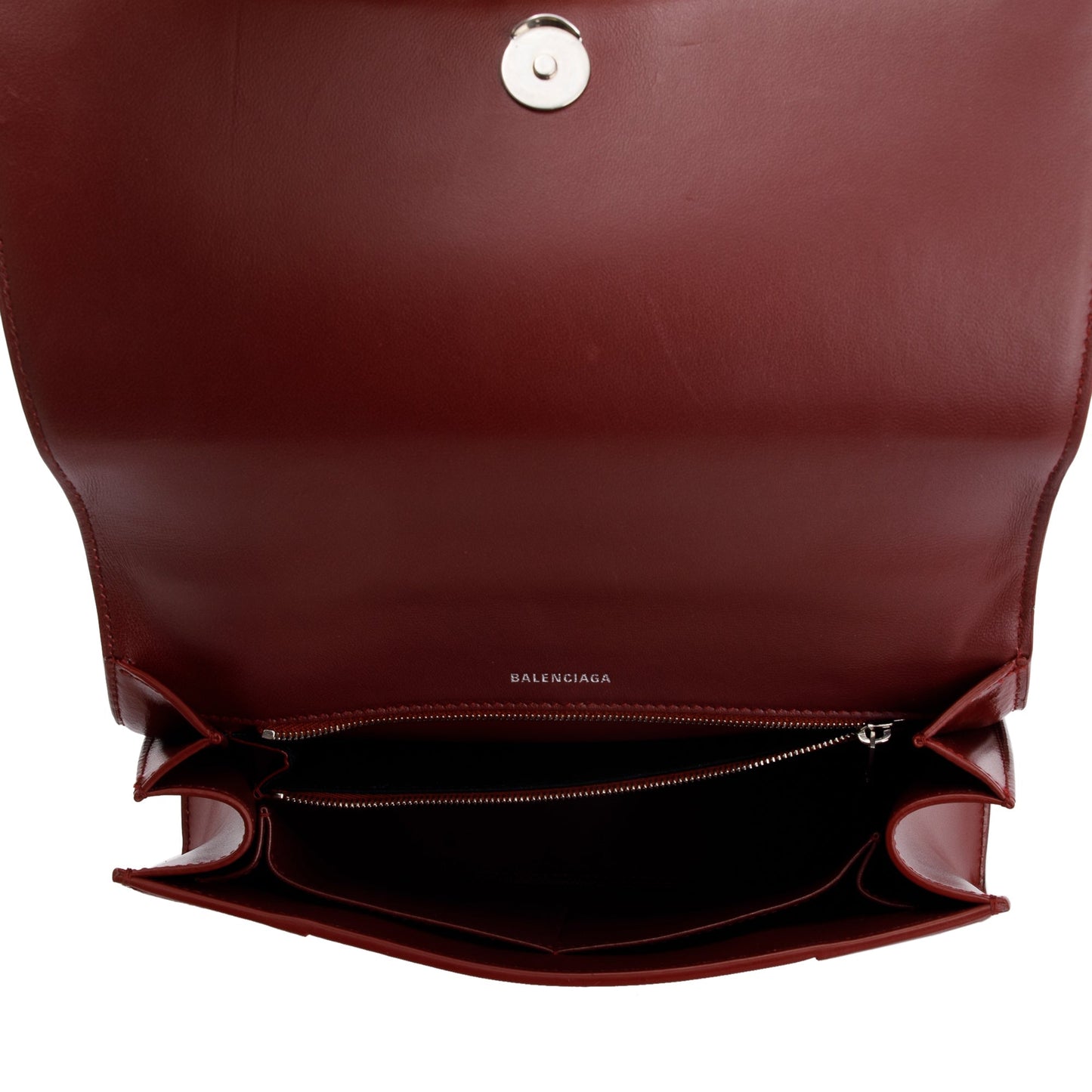 Balenciaga Burgundy Calfskin Leather Medium Hourglass Top Handle Bag