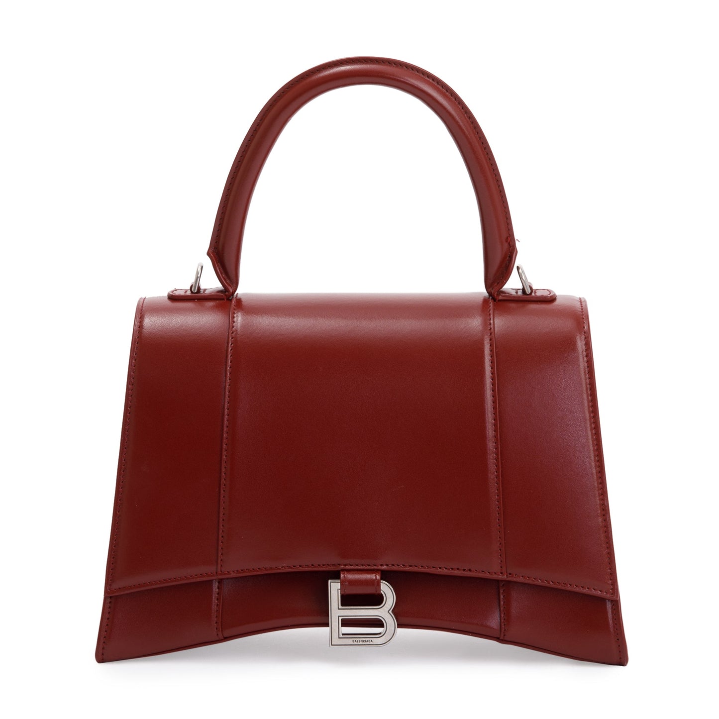 Balenciaga Burgundy Calfskin Leather Medium Hourglass Top Handle Bag