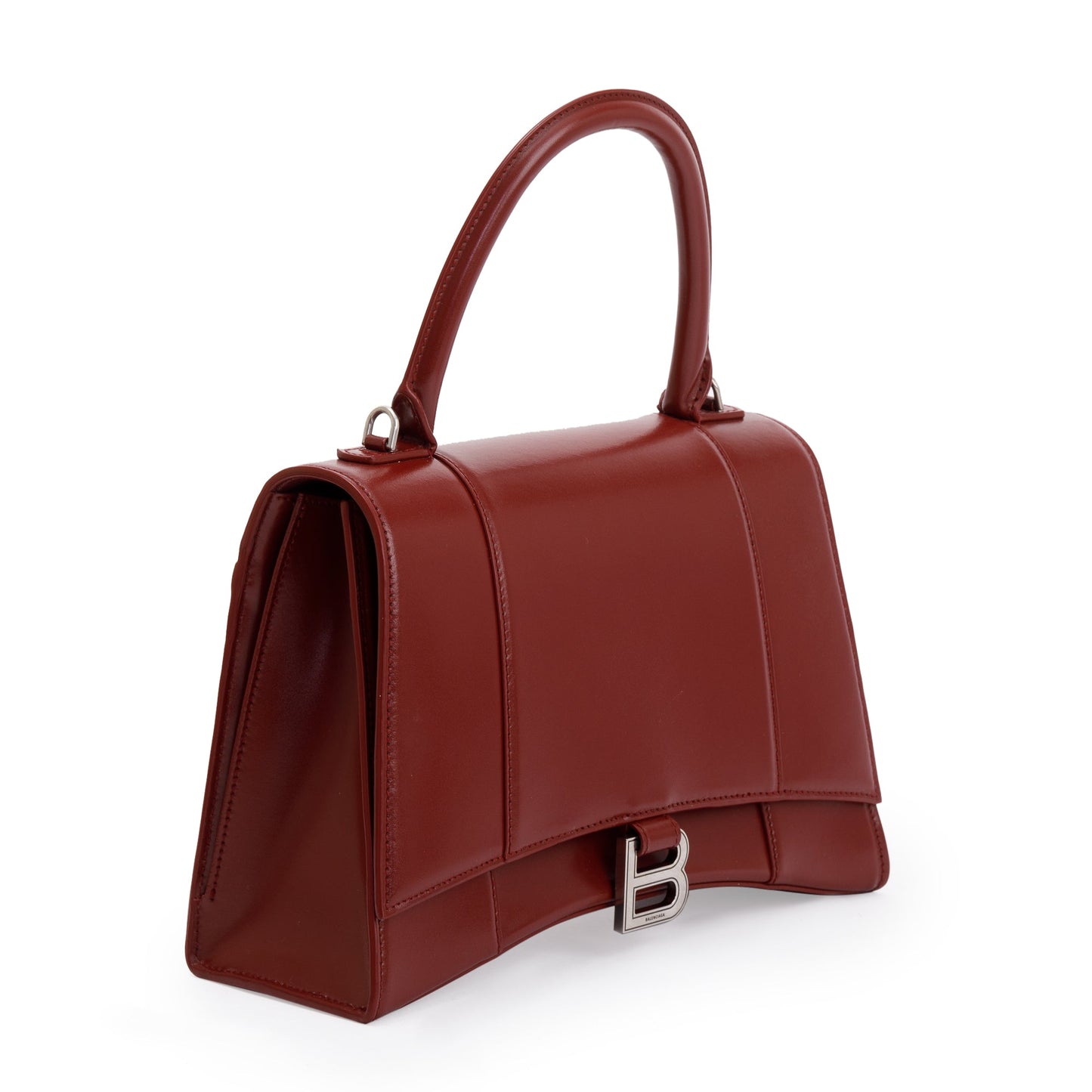 Balenciaga Burgundy Calfskin Leather Medium Hourglass Top Handle Bag
