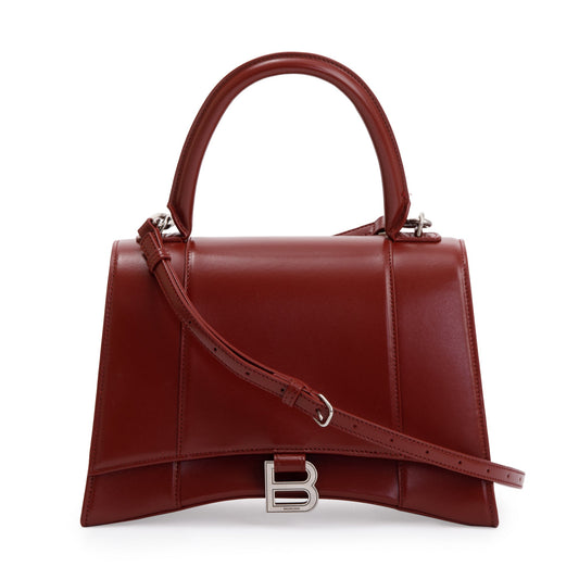 Balenciaga Burgundy Calfskin Leather Medium Hourglass Top Handle Bag