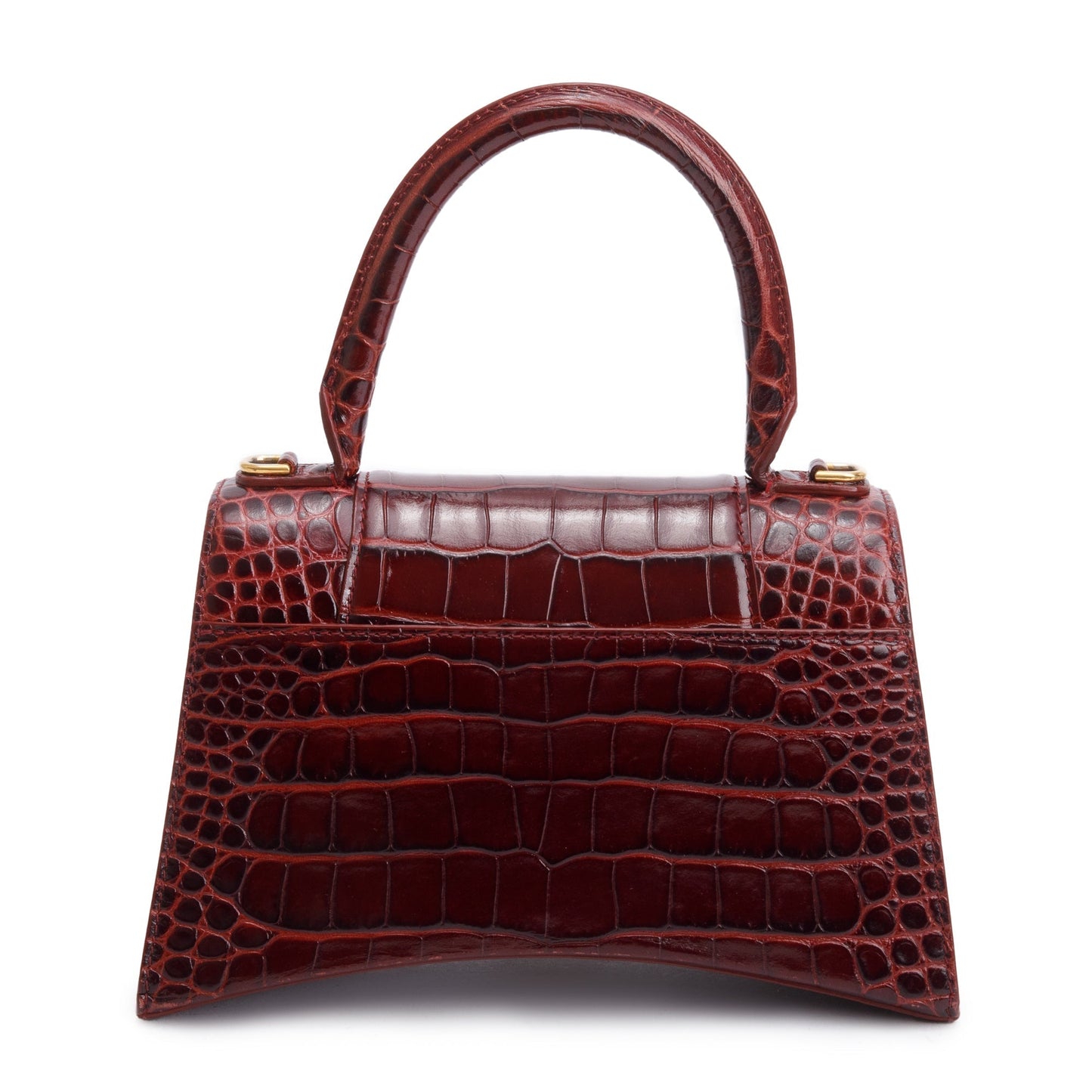 Balenciaga Burgundy Croc Embossed Leather Small Hourglass Top Handle Bag