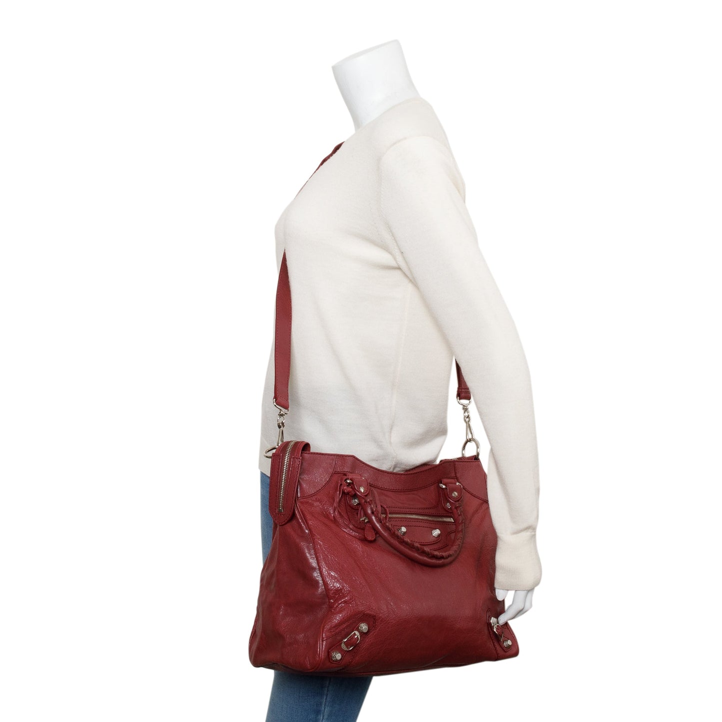 Balenciaga Burgundy Motocross Agneau Leather Giant 12 City Bag