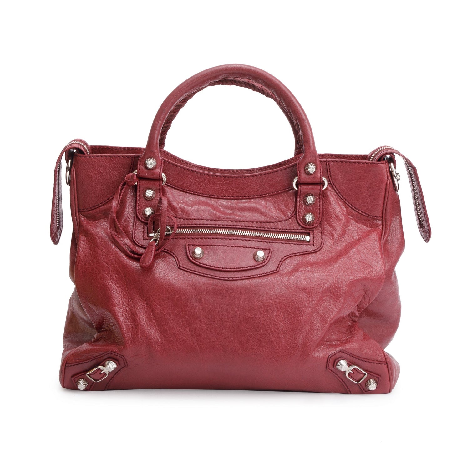 Balenciaga Burgundy Motocross Agneau Leather Giant 12 City Bag