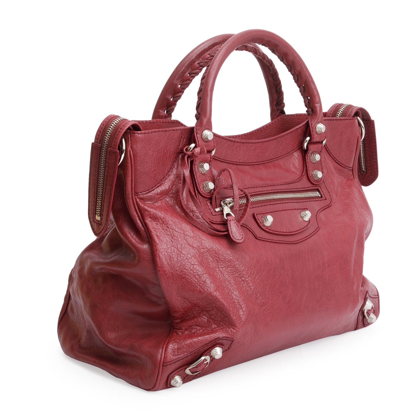 Balenciaga Burgundy Motocross Agneau Leather Giant 12 City Bag