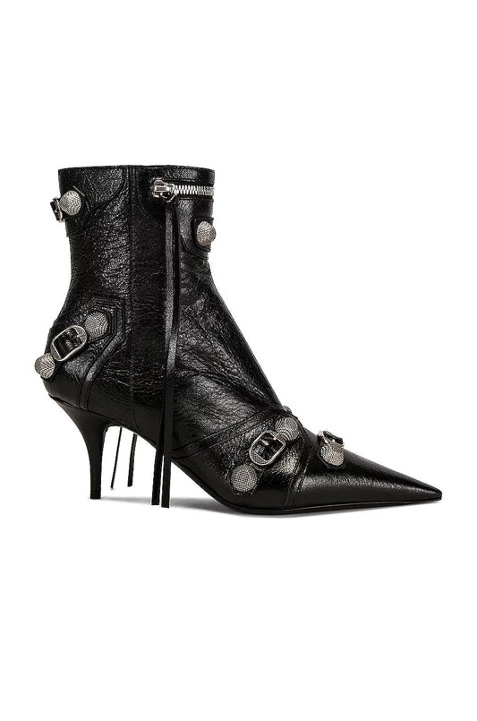 BALENCIAGA CAGOLE 50 POINTED TOE LEATHER ANKLE BOOTS