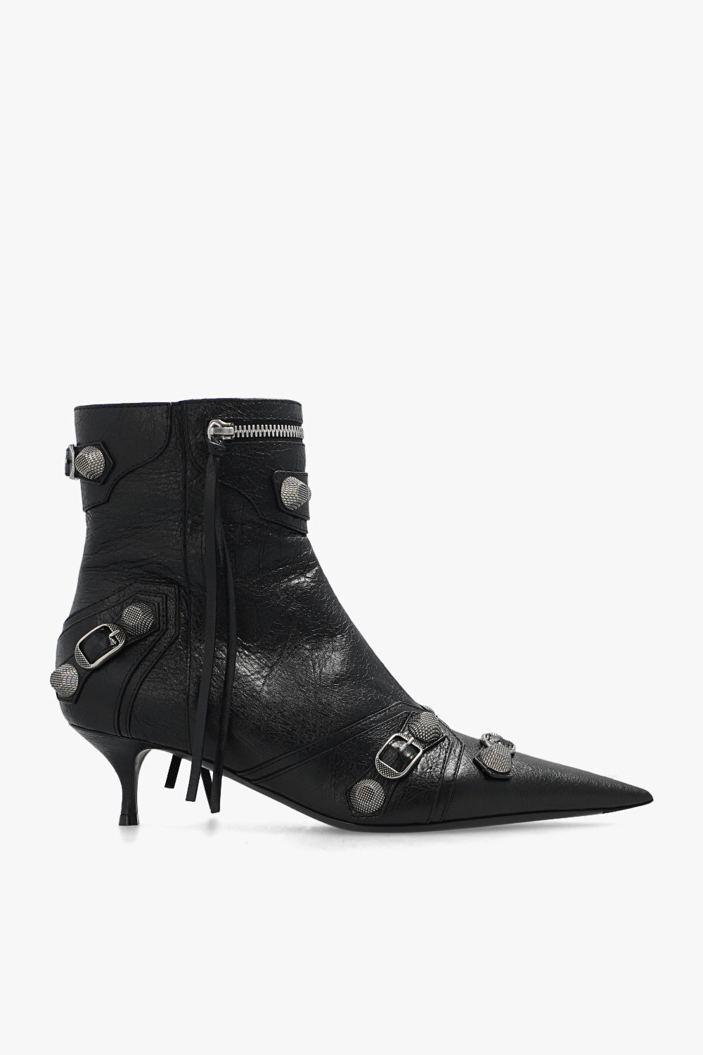 BALENCIAGA CAGOLE 50 POINTED TOE LEATHER ANKLE BOOTS