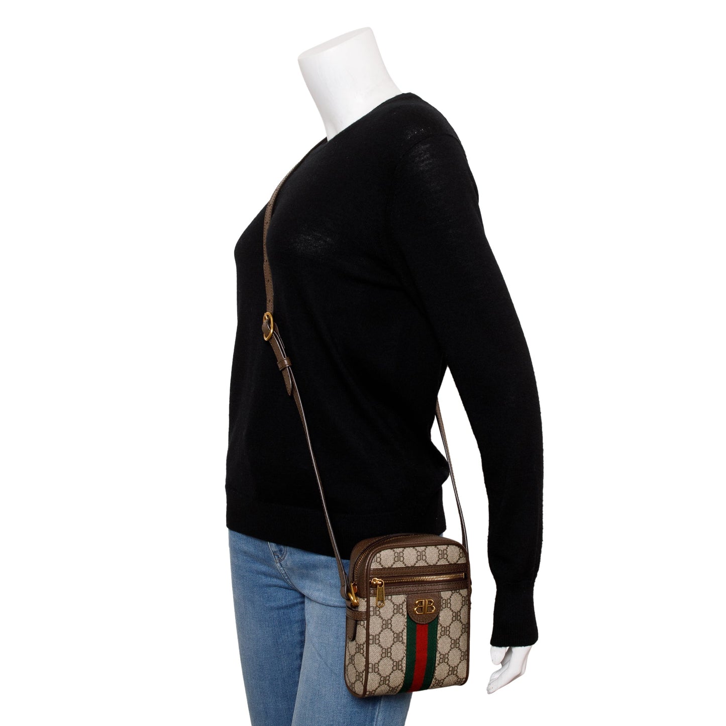 Balenciaga X Gucci The Hacker Project BB Supreme Canvas Web Mini Crossbody Bag