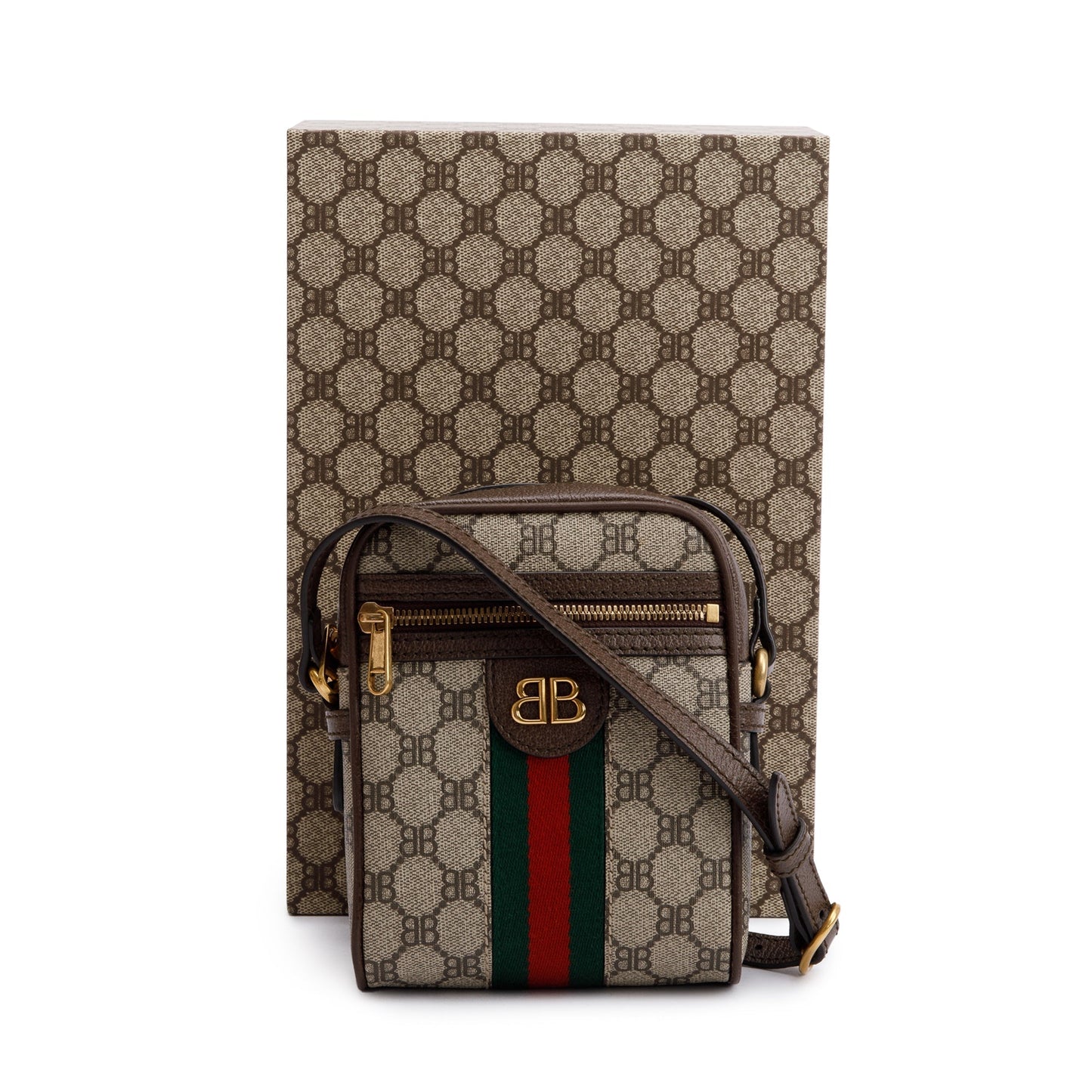 Balenciaga X Gucci The Hacker Project BB Supreme Canvas Web Mini Crossbody Bag