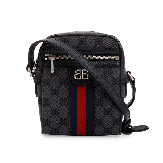Balenciaga X Gucci The Hacker Project Black BB Supreme Canvas Web Mini Crossbody Bag