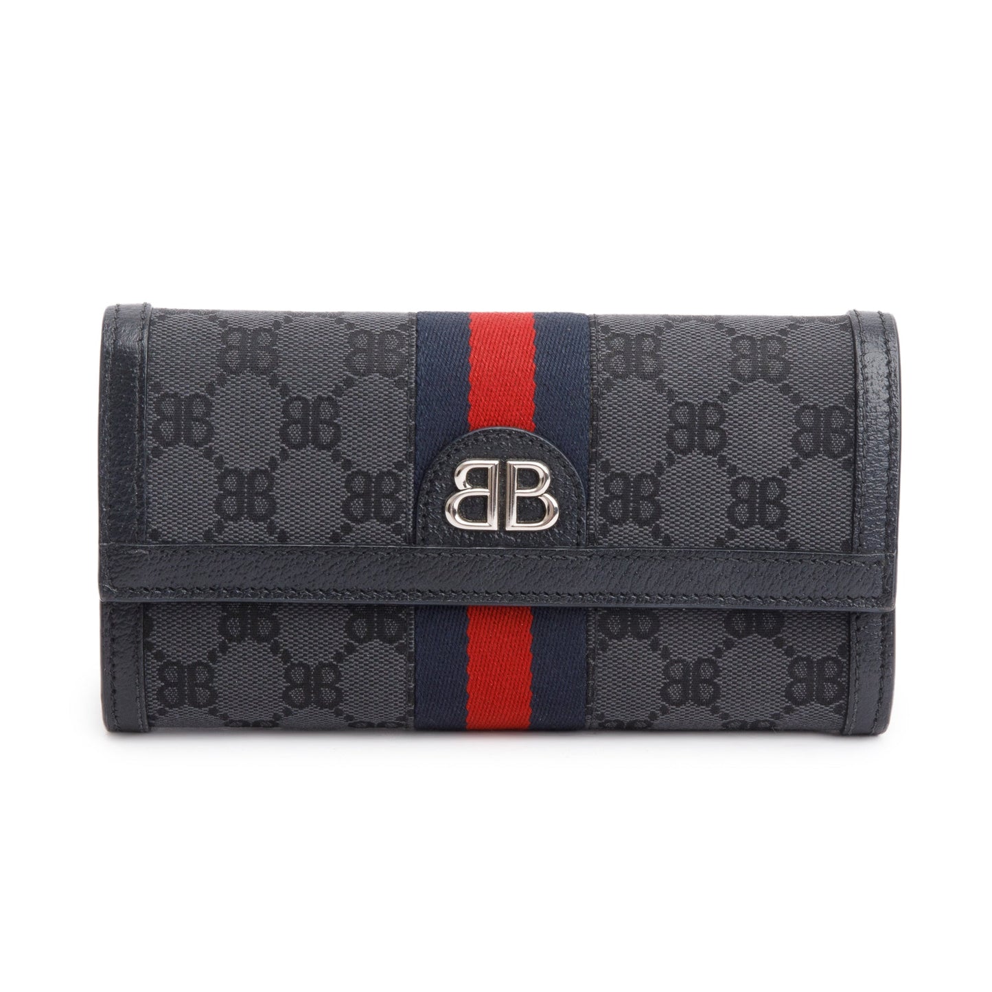 Balenciaga X Gucci The Hacker Project Black GG Canvas Web Continental Wallet