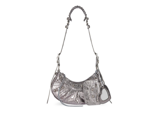 BALENCIAGA LE CAGOLE XS SHOULDER BAG METALLIZED IN SILVER