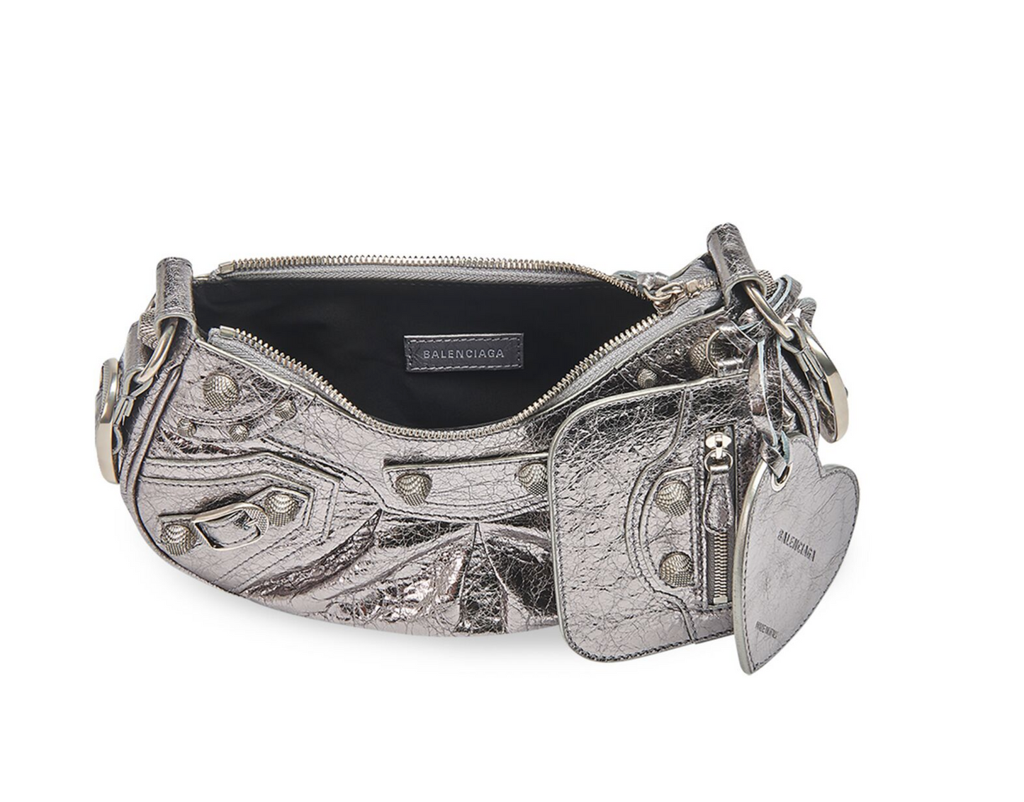 BALENCIAGA LE CAGOLE XS SHOULDER BAG METALLIZED IN SILVER