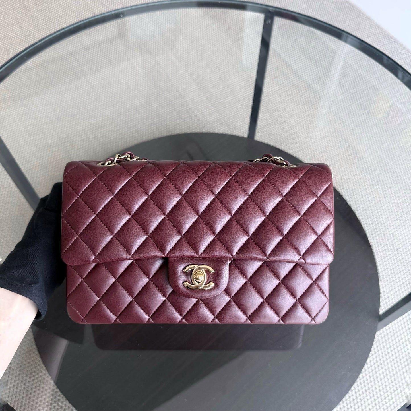 Chanel Classic Flap Medium - 25CM Quilted Lambskin Burgundy Dark Red Gold Hardware Series 21