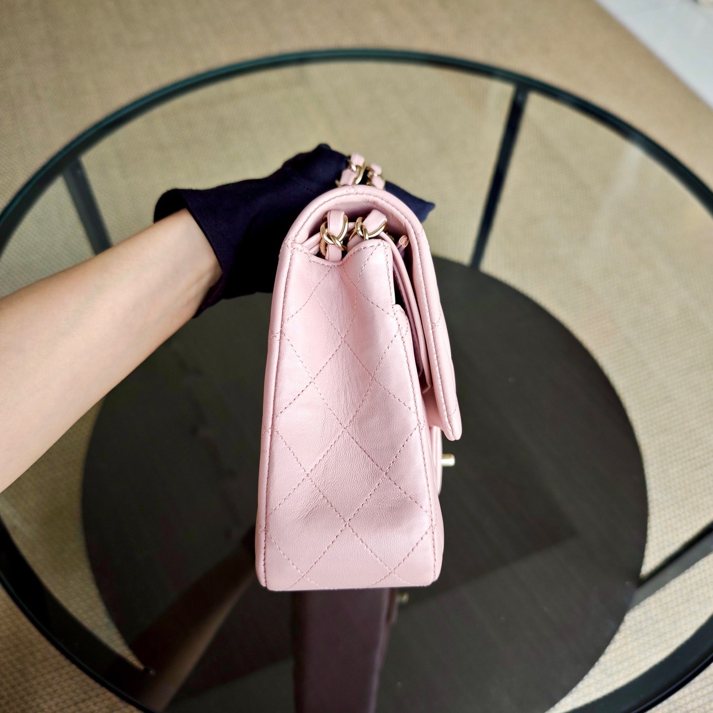 Chanel Classic Flap Medium - 25CM Quilted Lambskin Light Sakura Pink Gold Hardware