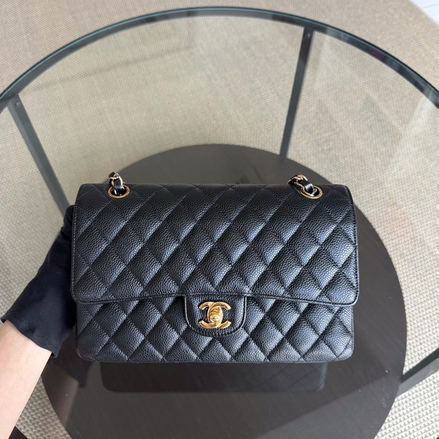 Chanel Classic Flap Medium - 25CM Quilted Caviar Black Gold Hardware Series 24