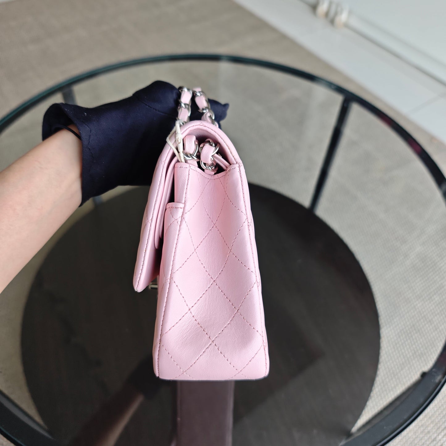 Chanel Classic Flap Medium - 25CM Quilted Lambskin Light Sakura Pink Silver Hardware Series 22