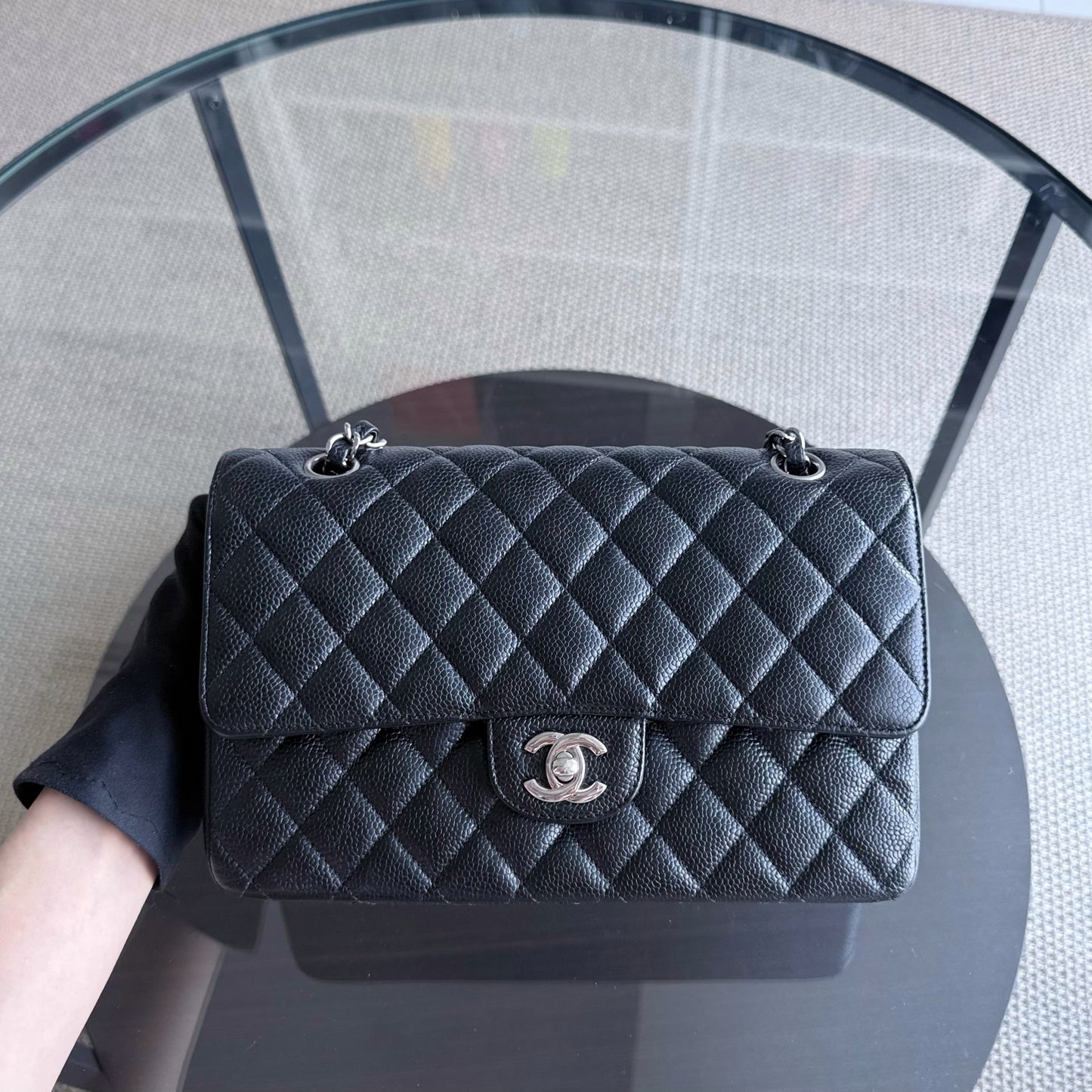 Chanel Classic Flap Medium - 25CM Quilted Caviar Black Silver Hardware Series 20