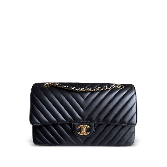 Chanel Classic Flap Medium - 25CM Chevron Lambskin Black Gold Hardware Series 27