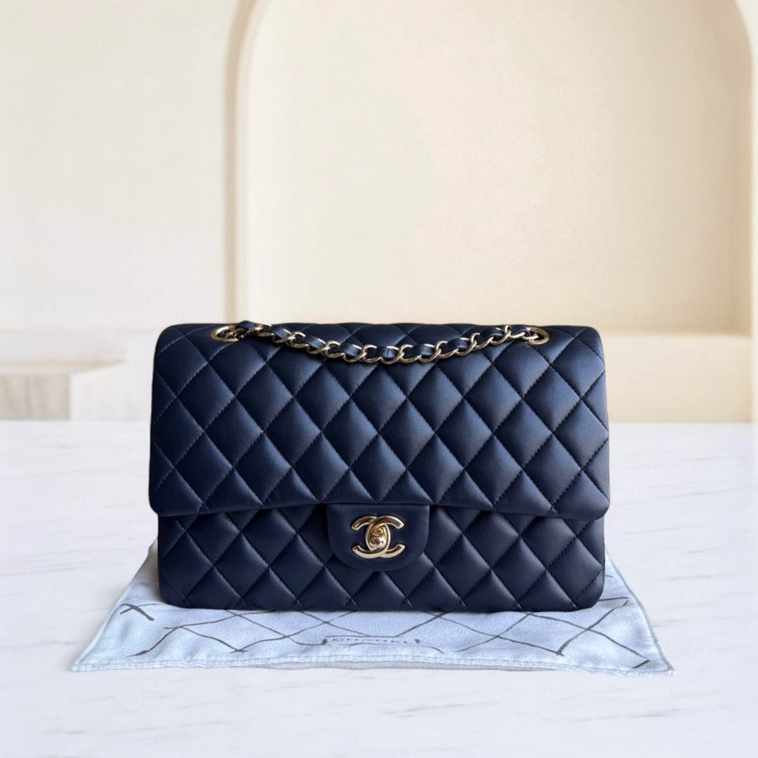 Chanel Classic Flap Medium - 25CM Quilted Lambskin Midnight Blue Gold Hardware Series 21