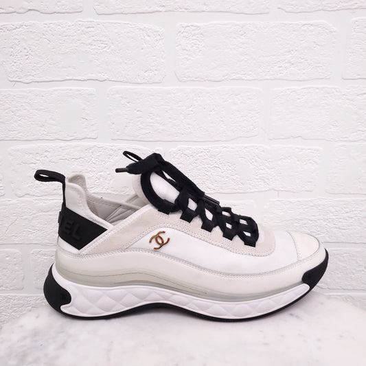 CHANEL CREAM AND BLACK SNEAKERS - SIZE 39.5