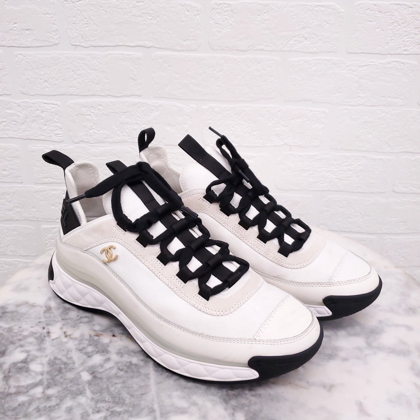 CHANEL CREAM AND BLACK SNEAKERS - SIZE 39.5