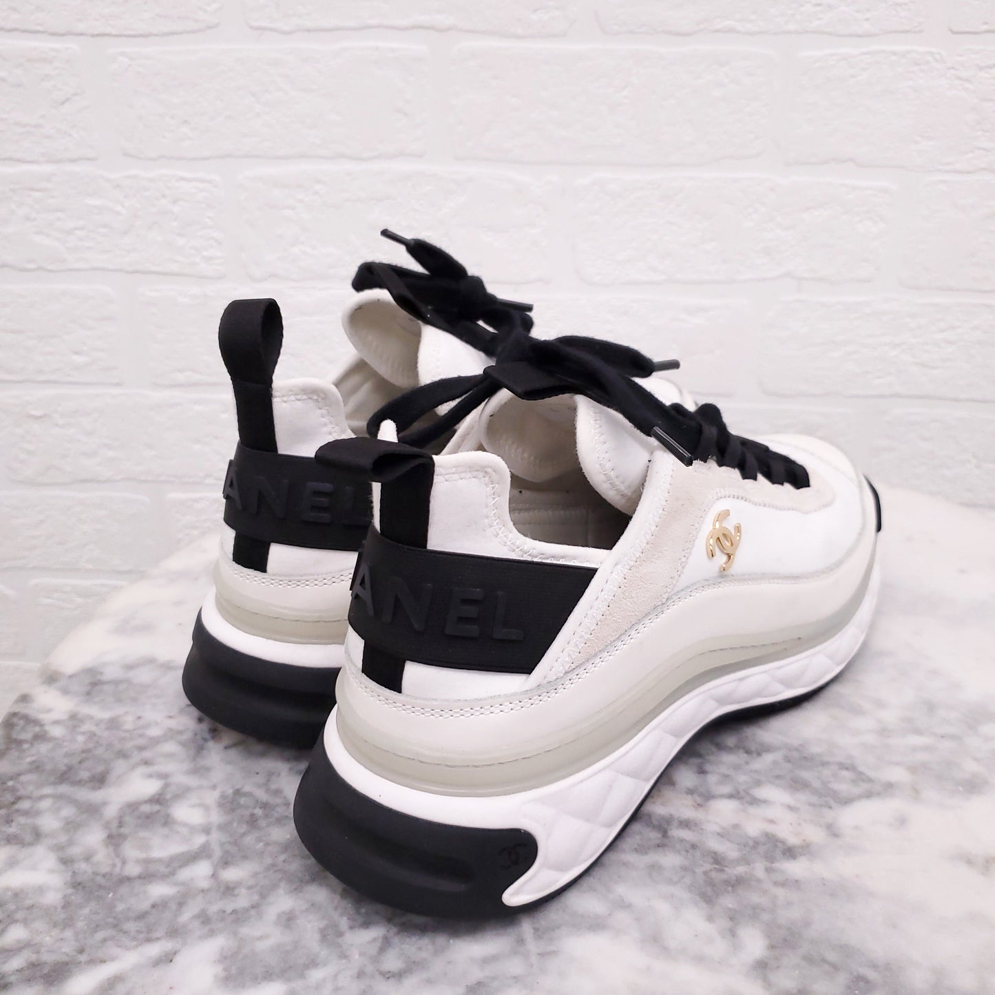 CHANEL CREAM AND BLACK SNEAKERS - SIZE 39.5
