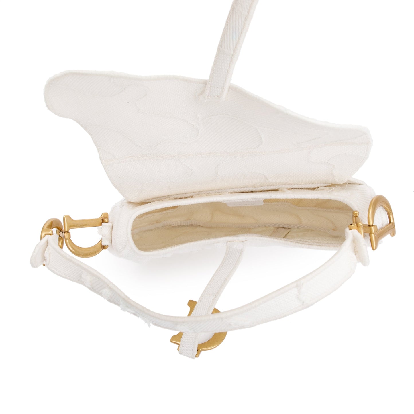 Christian Dior 2020 White Embroidered Camouflage Canvas Medium Saddle Bag