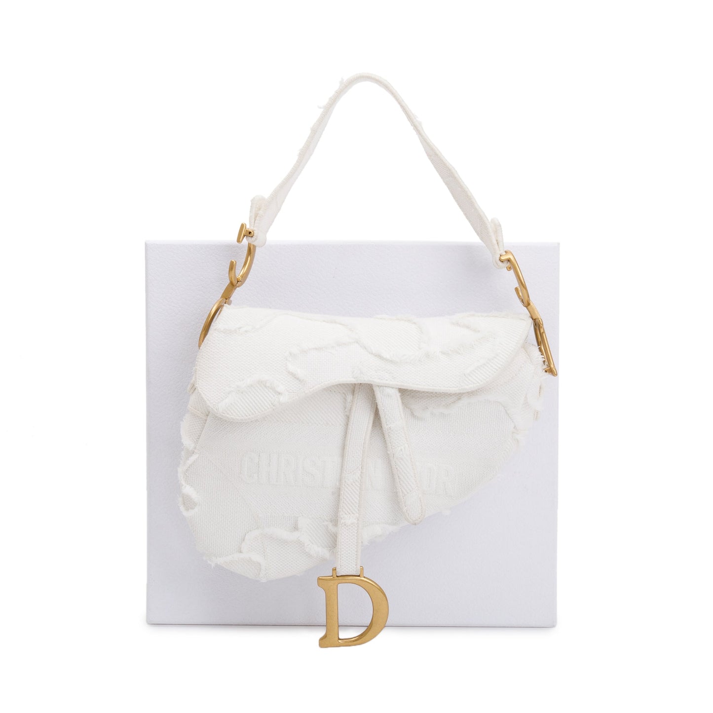 Christian Dior 2020 White Embroidered Camouflage Canvas Medium Saddle Bag