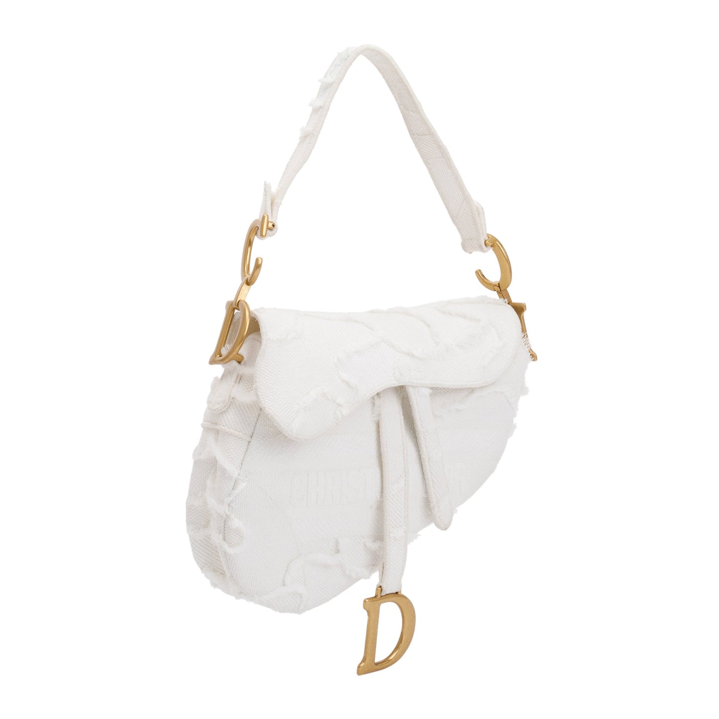 Christian Dior 2020 White Embroidered Camouflage Canvas Medium Saddle Bag