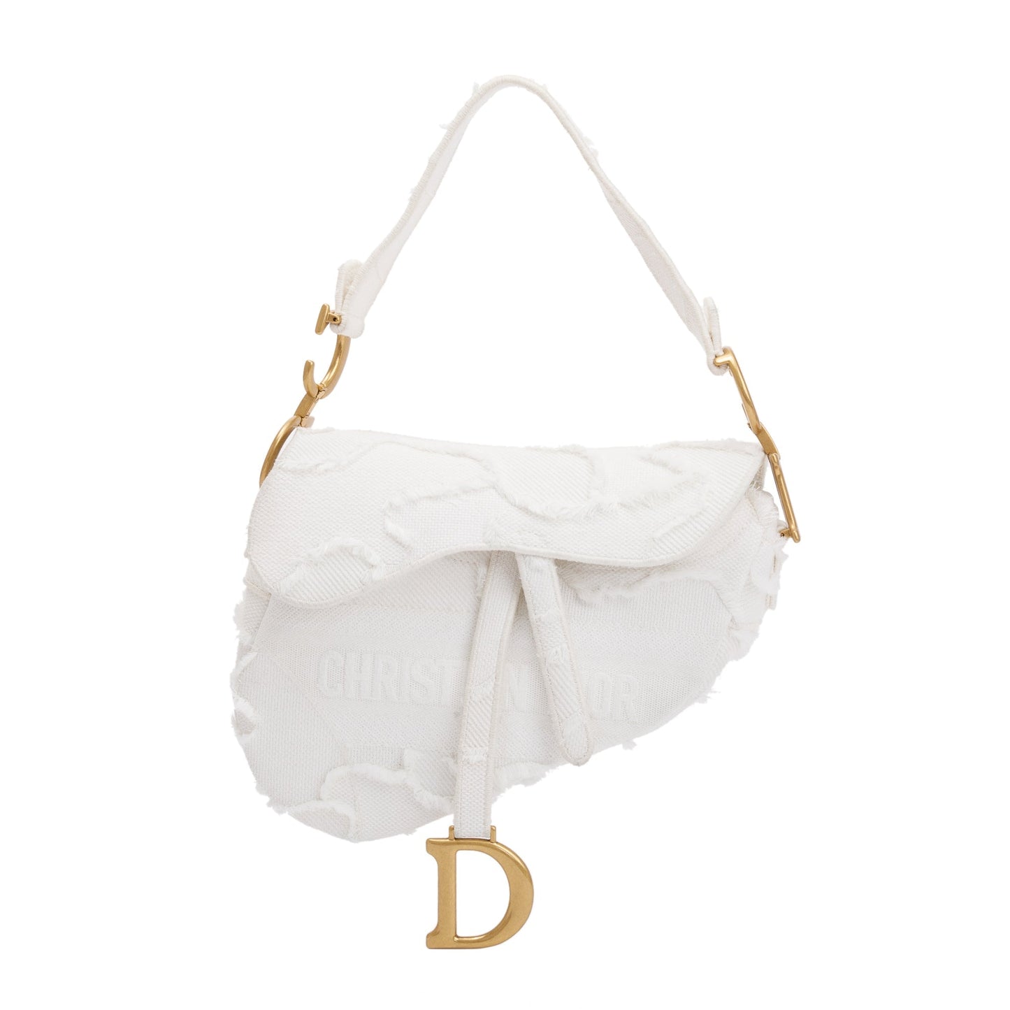 Christian Dior 2020 White Embroidered Camouflage Canvas Medium Saddle Bag