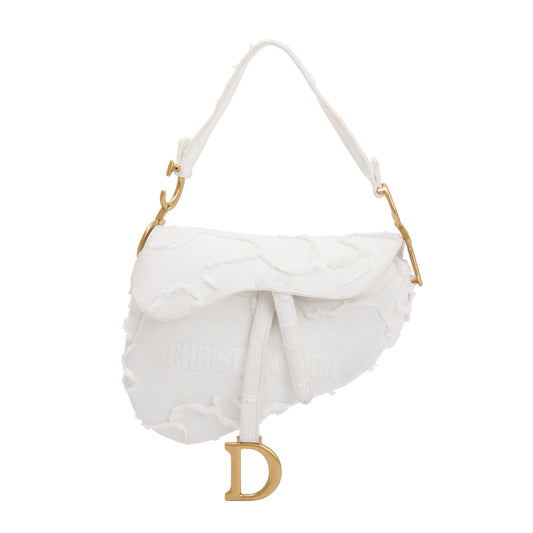Christian Dior 2020 White Embroidered Camouflage Canvas Medium Saddle Bag