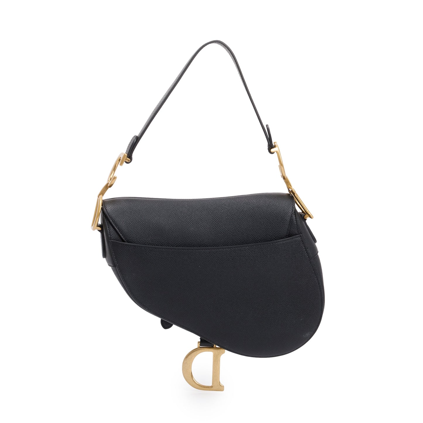 Christian Dior 2021 Black Grained Calfskin Leather Medium Saddle Bag