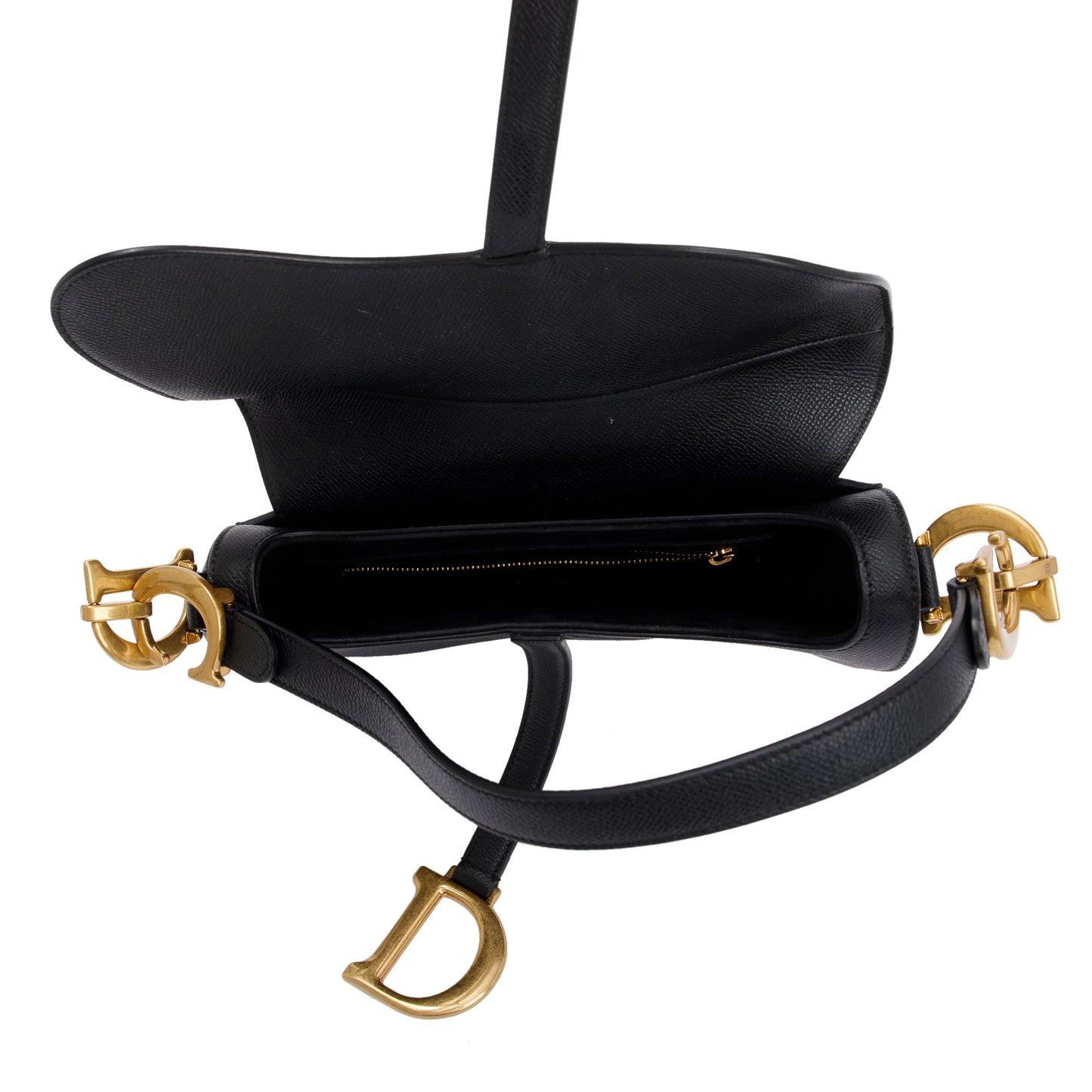 Christian Dior 2021 Black Grained Calfskin Leather Medium Saddle Bag