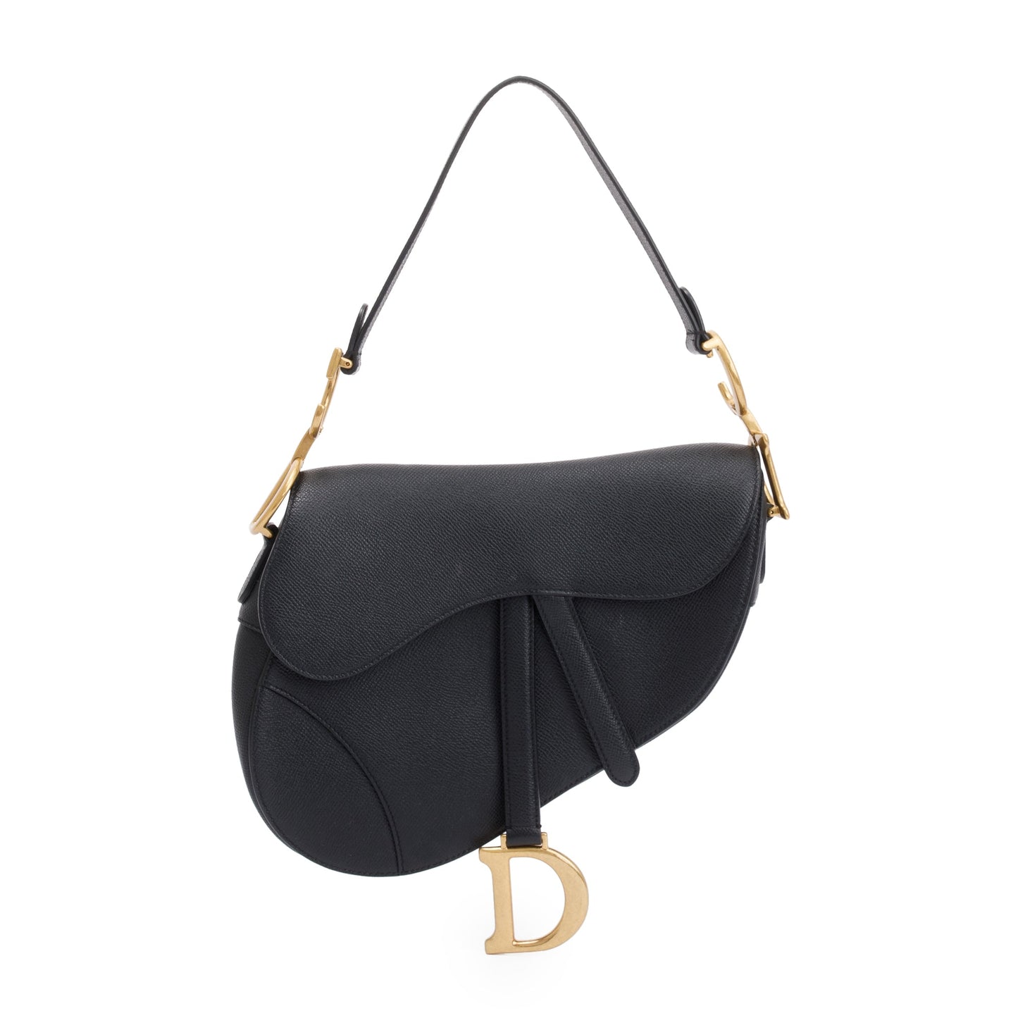 Christian Dior 2021 Black Grained Calfskin Leather Medium Saddle Bag