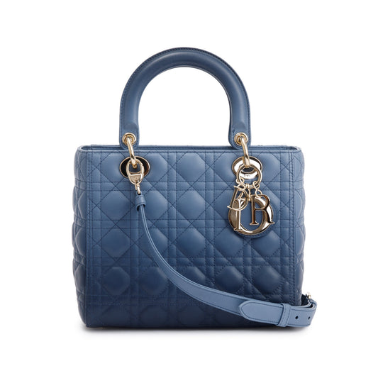 Christian Dior 2021 Blue Gradient Leather Medium Lady Dior Bag