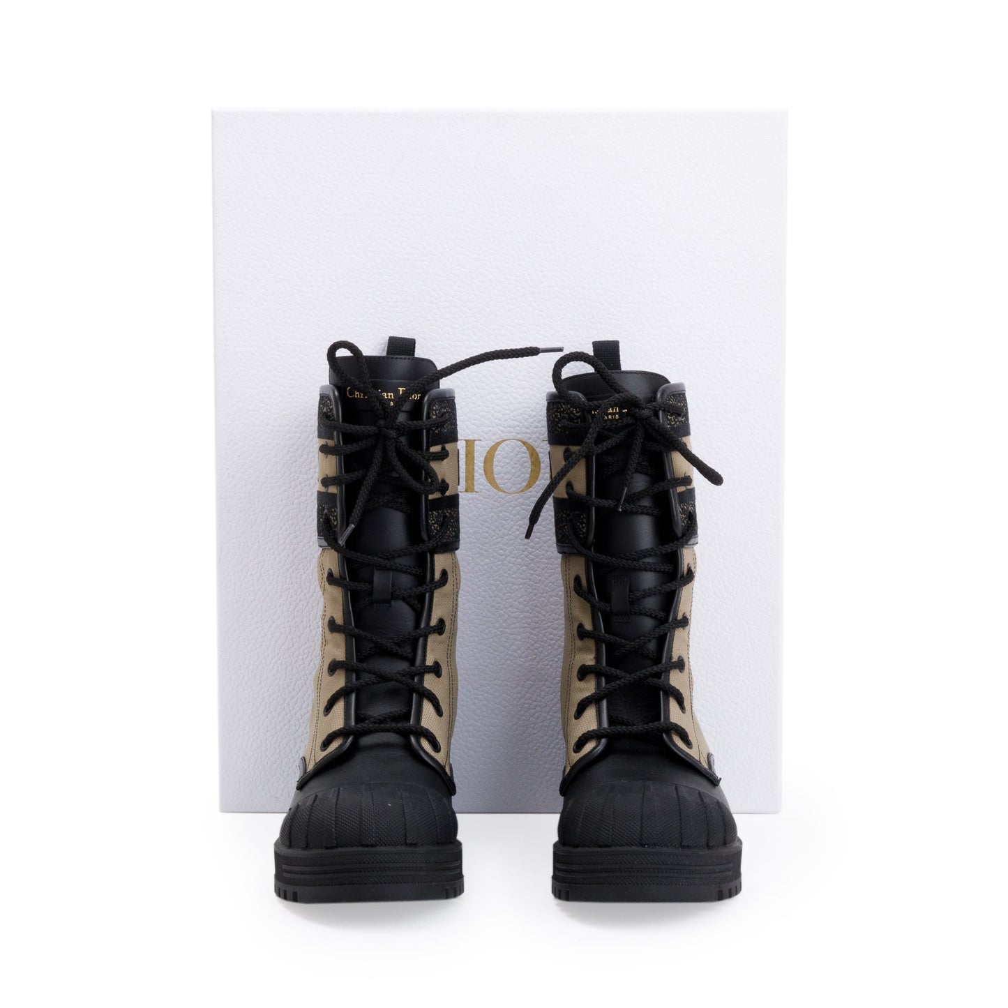 Christian Dior 2021 Taupe/Black Technical Fabric & Calfskin Leather D-Major Ankle Boot, Size 37.5