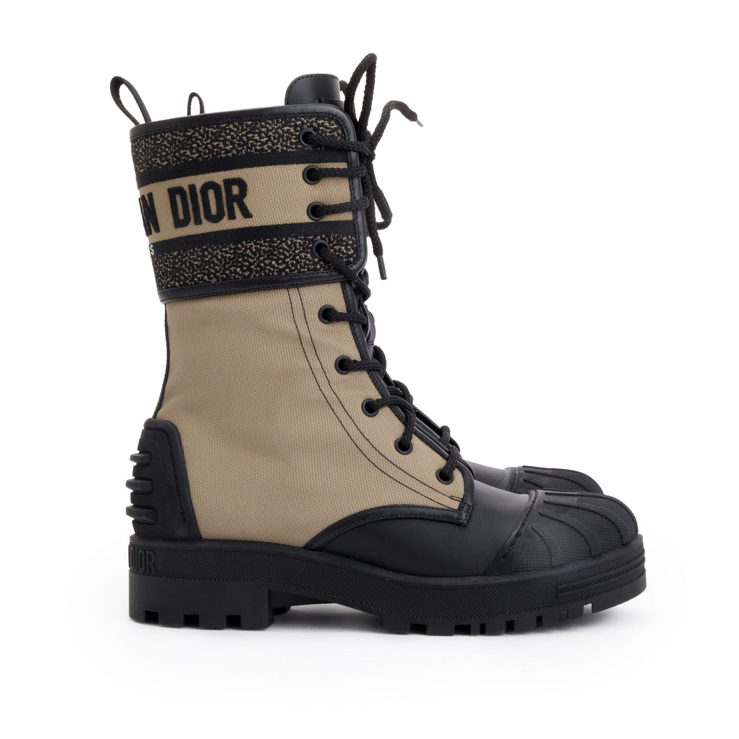 Christian Dior 2021 Taupe/Black Technical Fabric & Calfskin Leather D-Major Ankle Boot, Size 37.5