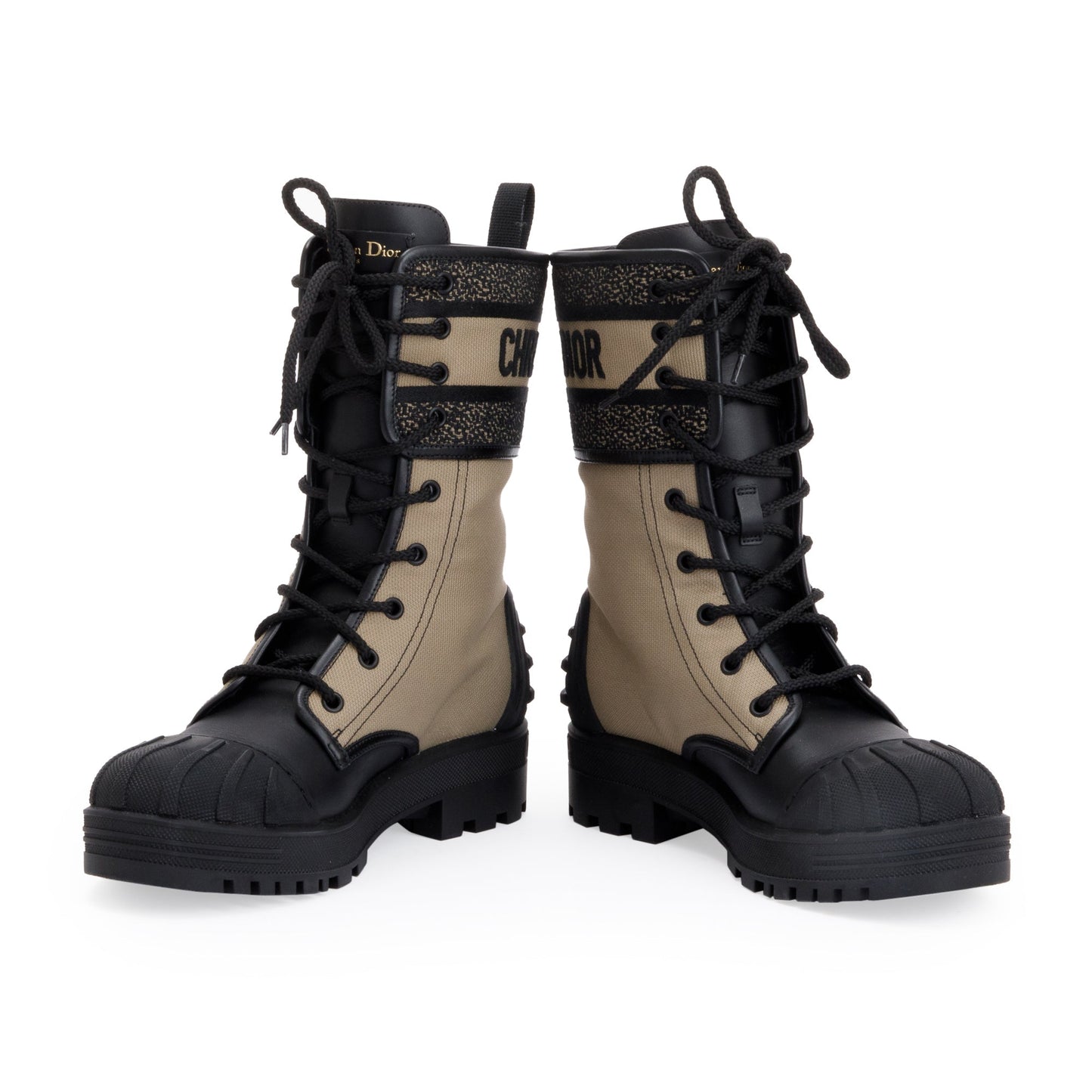 Christian Dior 2021 Taupe/Black Technical Fabric & Calfskin Leather D-Major Ankle Boot, Size 37.5