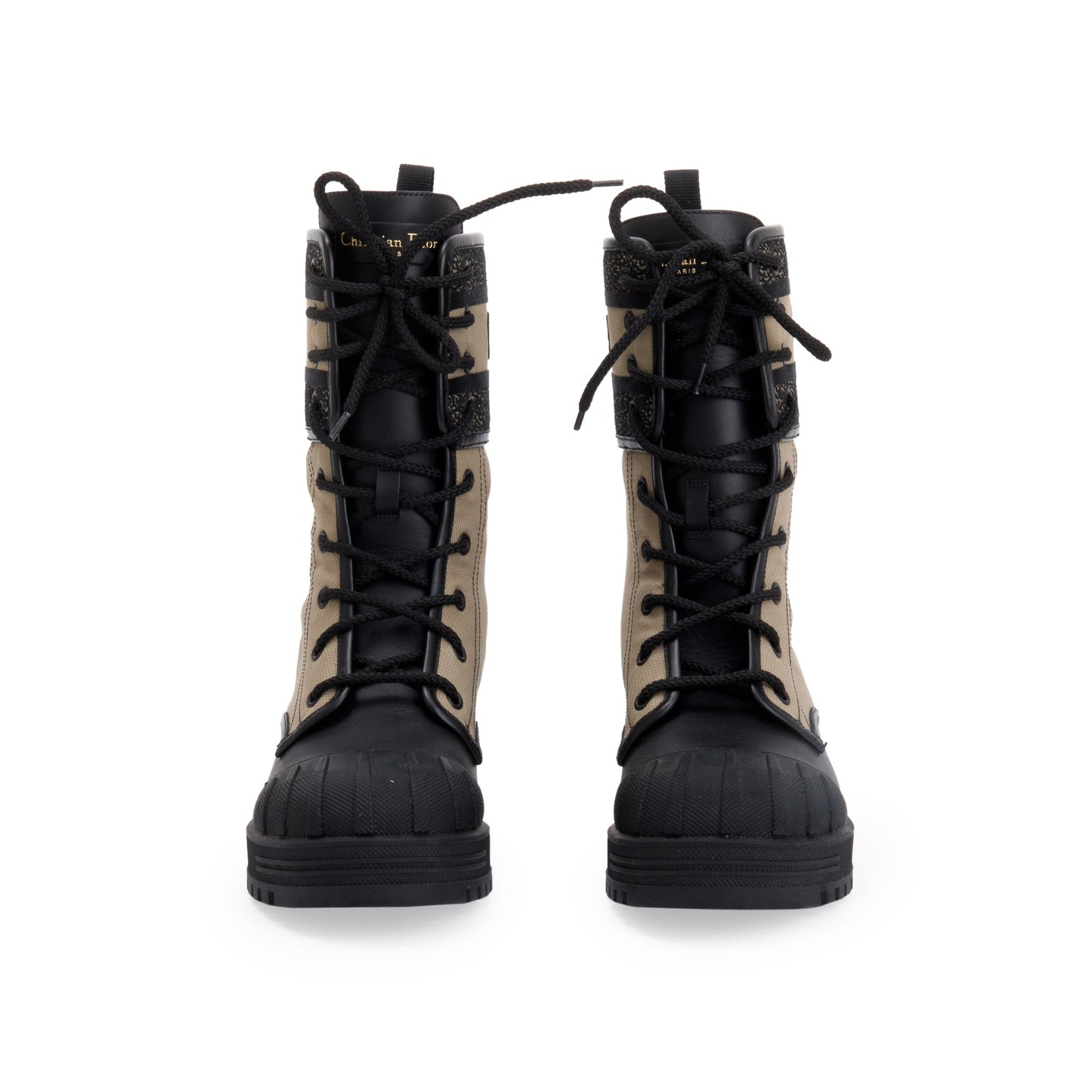 Christian Dior 2021 Taupe/Black Technical Fabric & Calfskin Leather D-Major Ankle Boot, Size 37.5