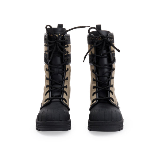 Christian Dior 2021 Taupe/Black Technical Fabric & Calfskin Leather D-Major Ankle Boot, Size 37.5