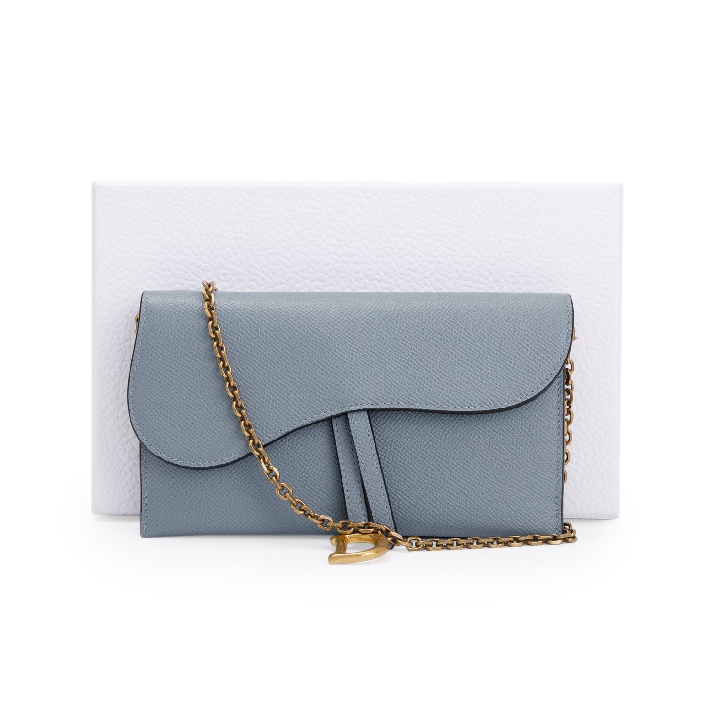Christian Dior 2022 Blue Grained Calfskin Leather Saddle Chain Pouch