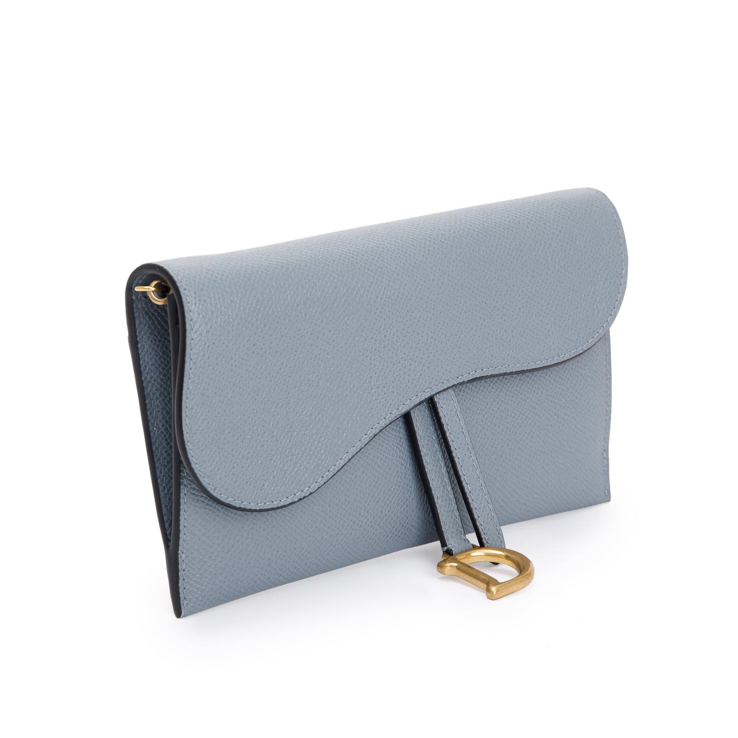 Christian Dior 2022 Blue Grained Calfskin Leather Saddle Chain Pouch