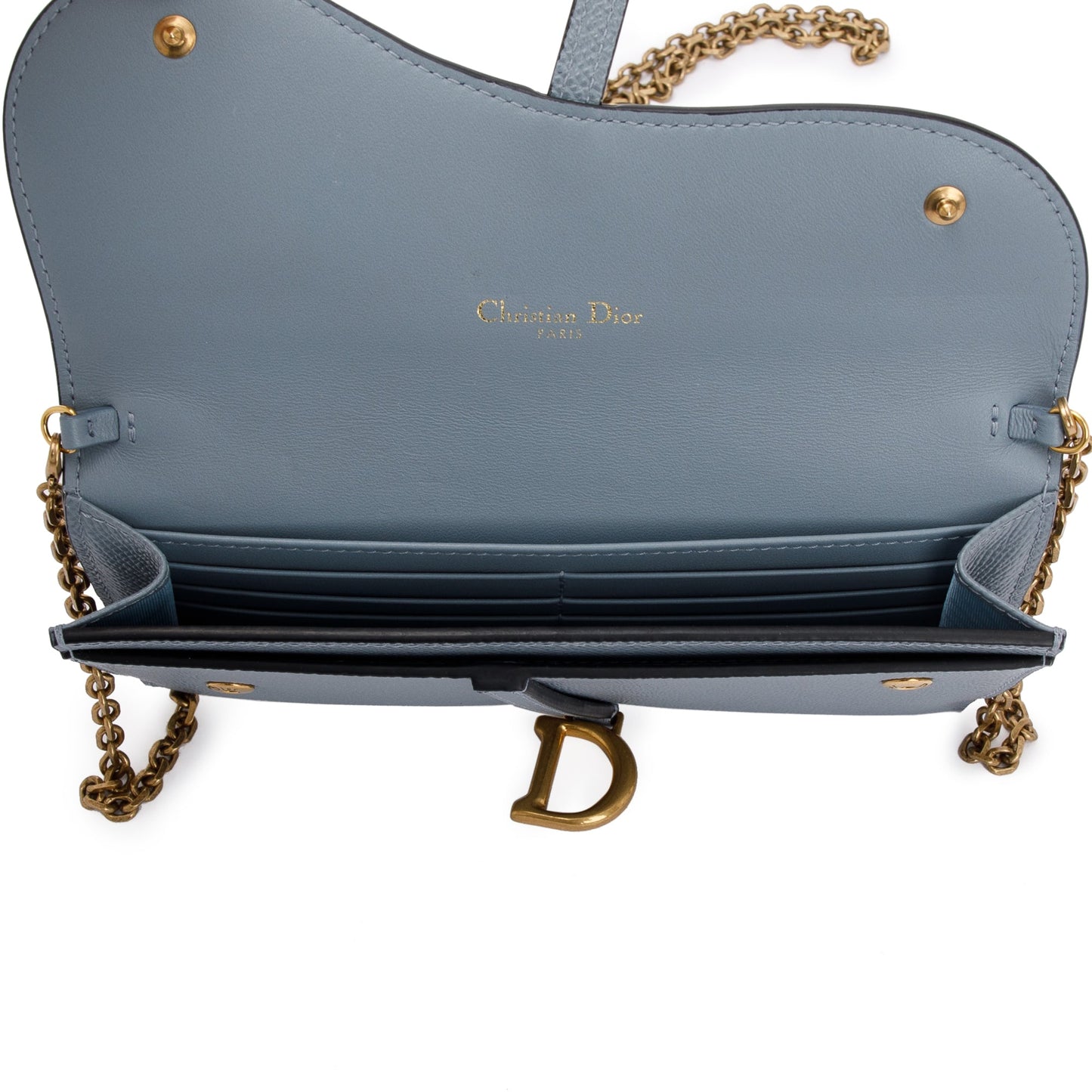 Christian Dior 2022 Blue Grained Calfskin Leather Saddle Chain Pouch