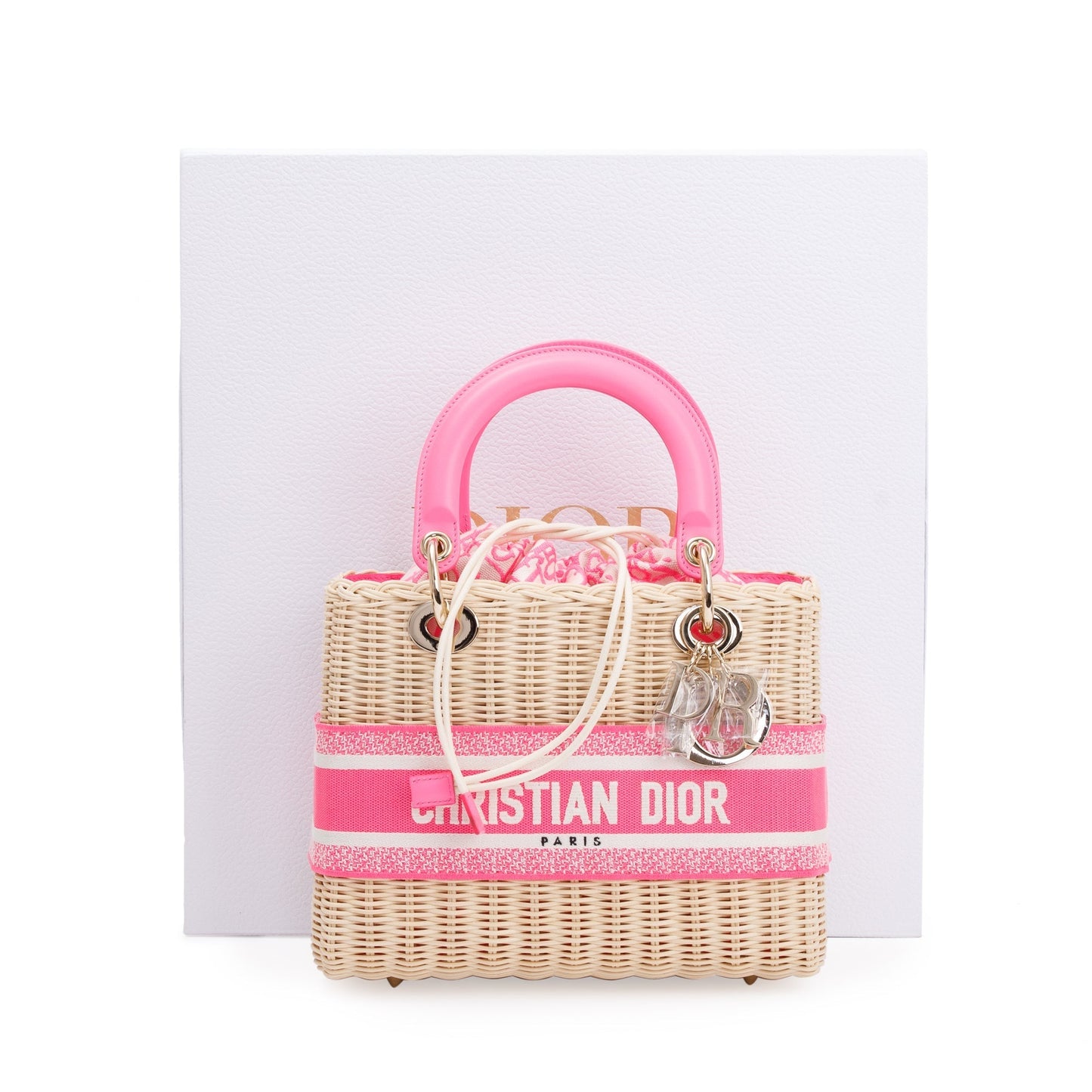 Christian Dior 2022 Natural Wicker Pink Oblique Medium Lady Dior Bag