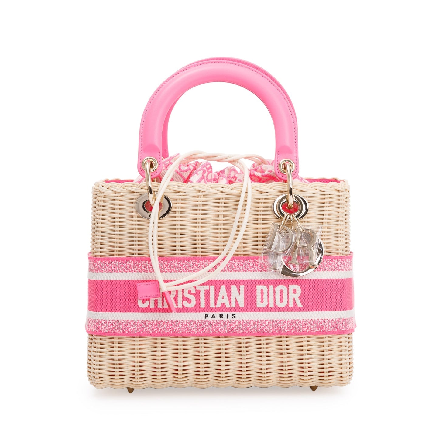 Christian Dior 2022 Natural Wicker Pink Oblique Medium Lady Dior Bag