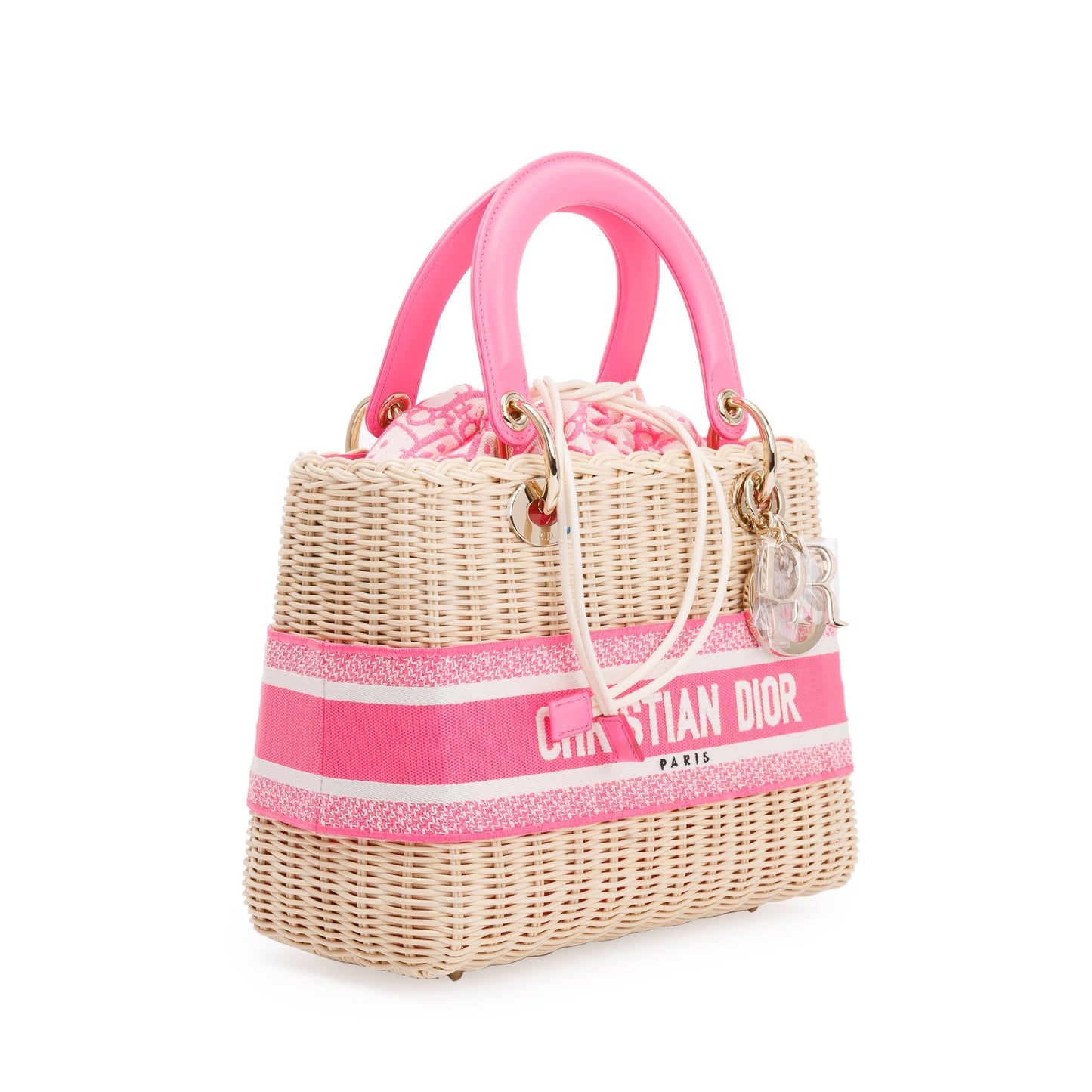 Christian Dior 2022 Natural Wicker Pink Oblique Medium Lady Dior Bag