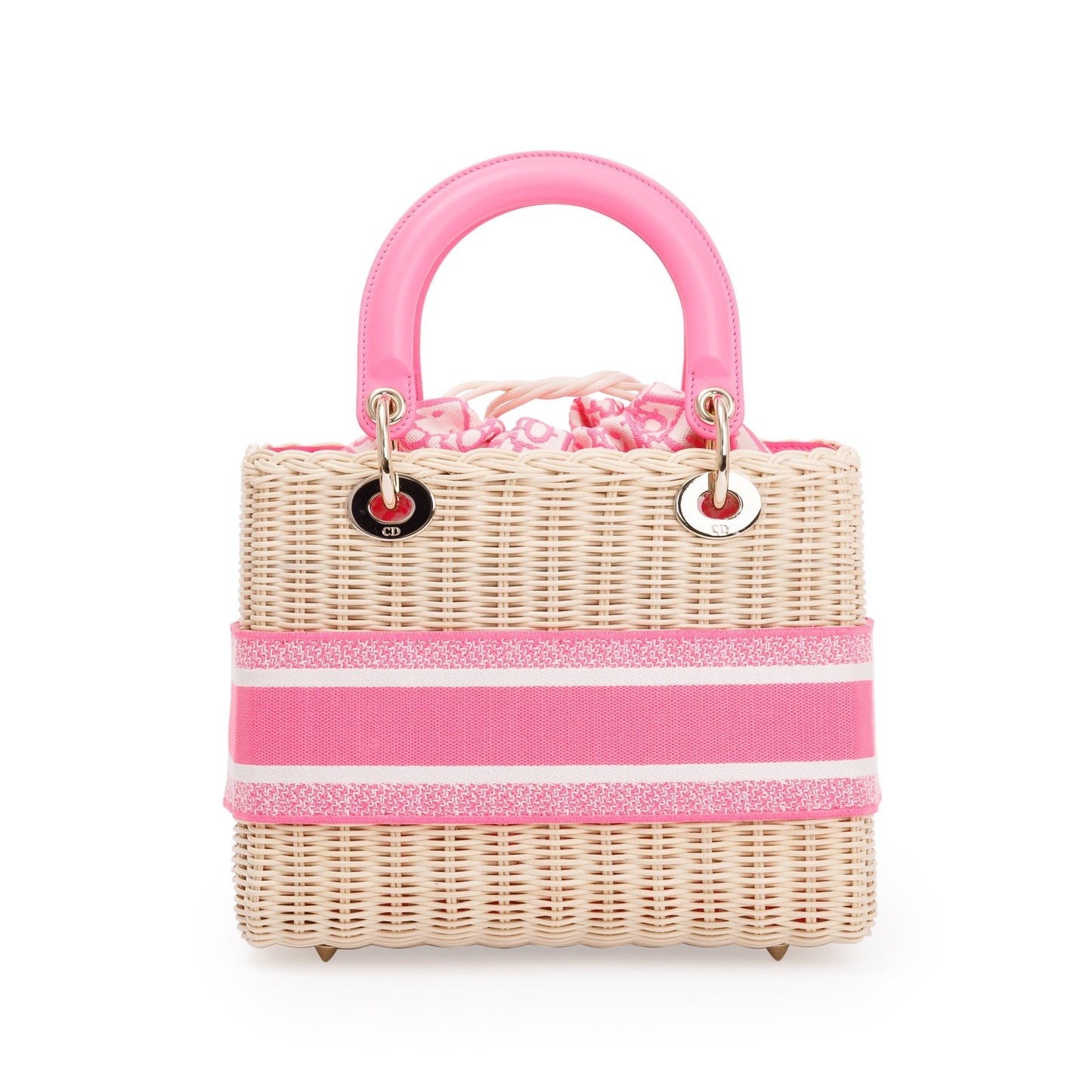 Christian Dior 2022 Natural Wicker Pink Oblique Medium Lady Dior Bag